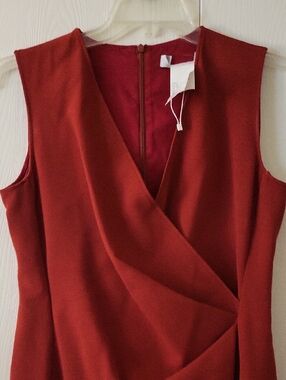 Sleeveless Midi Wrap-Style Dress in Rust Red